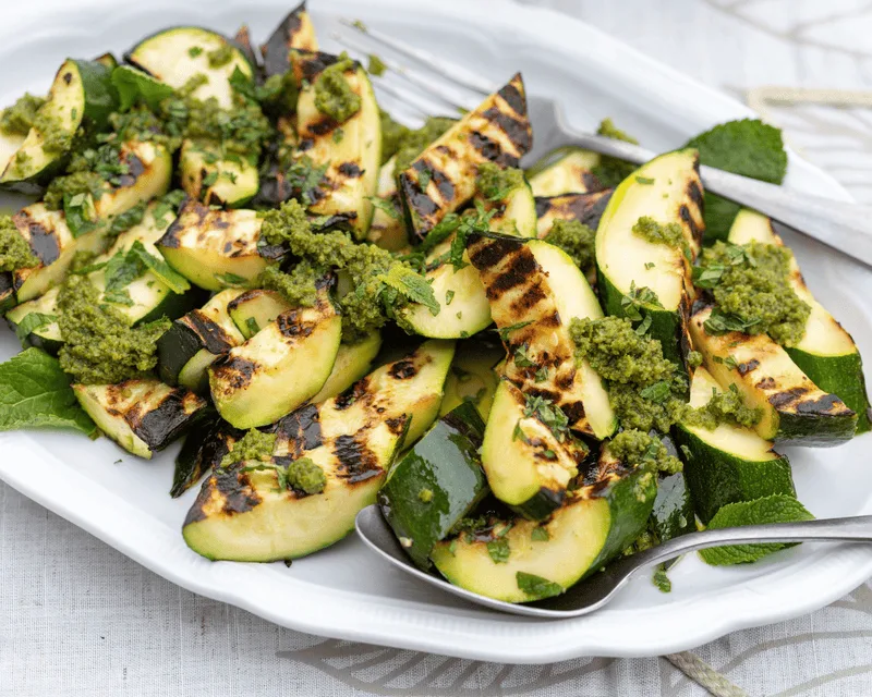 Gegrillte Zucchini mit Pesto Ligure und frischer Minze